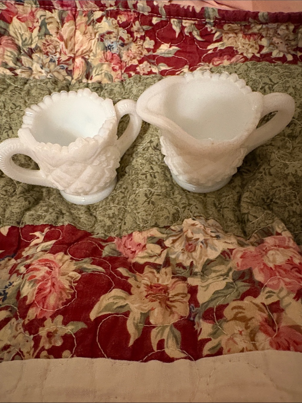 Vintage Miniature Westmoreland White Milk Glass Creamer and Sugar Set